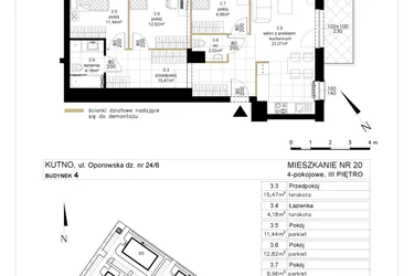Rzut - Mieszkanie na sprzedaż 4 pokoje o powierzchni 78,92 m² - numer 4.20 w Różany Wilanów