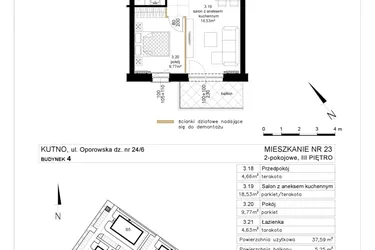 Rzut - Mieszkanie na sprzedaż 2 pokoje o powierzchni 37,59 m² - numer 4.23 w Różany Wilanów