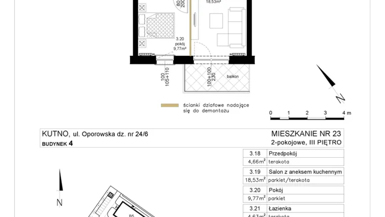 Rzut - Mieszkanie na sprzedaż 2 pokoje o powierzchni 37,59 m² - numer 4.23 w Różany Wilanów