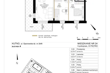Rzut - Mieszkanie na sprzedaż 3 pokoje o powierzchni 63,46 m² - numer 4.24 w Różany Wilanów