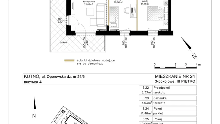 Rzut - Mieszkanie na sprzedaż 3 pokoje o powierzchni 63,46 m² - numer 4.24 w Różany Wilanów