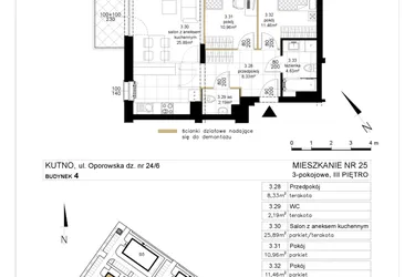 Rzut - Mieszkanie na sprzedaż 3 pokoje o powierzchni 63,46 m² - numer 4.25 w Różany Wilanów
