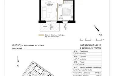 Rzut - Mieszkanie na sprzedaż 2 pokoje o powierzchni 37,48 m² - numer 4.28 w Różany Wilanów