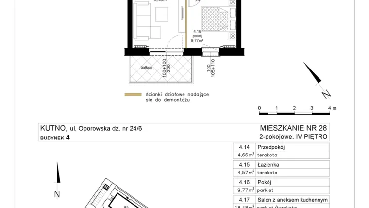 Rzut - Mieszkanie na sprzedaż 2 pokoje o powierzchni 37,48 m² - numer 4.28 w Różany Wilanów