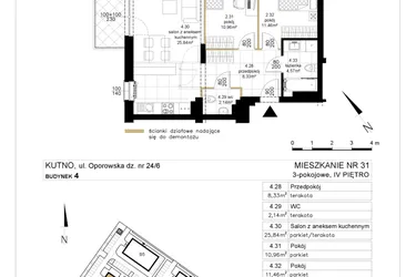 Rzut - Mieszkanie na sprzedaż 3 pokoje o powierzchni 63,3 m² - numer 4.31 w Różany Wilanów