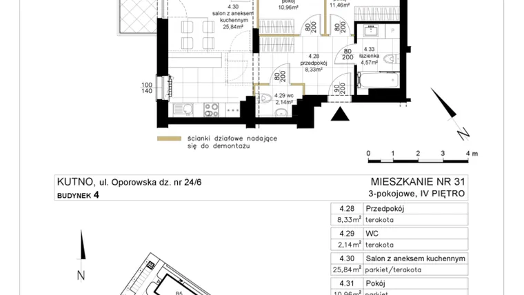 Rzut - Mieszkanie na sprzedaż 3 pokoje o powierzchni 63,3 m² - numer 4.31 w Różany Wilanów