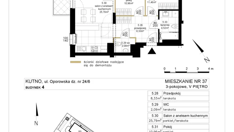 Rzut - Mieszkanie na sprzedaż 3 pokoje o powierzchni 63,15 m² - numer 4.37 w Różany Wilanów