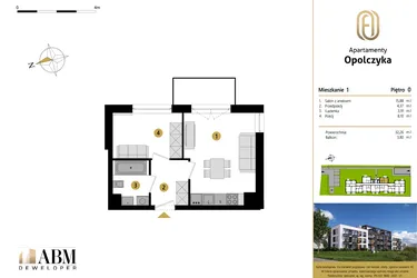 Rzut - Mieszkanie na sprzedaż 2 pokoje o powierzchni 32,26 m² - numer M1 w Apartamenty Opolczyka