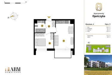 Rzut - Mieszkanie na sprzedaż 2 pokoje o powierzchni 37,12 m² - numer M4 w Apartamenty Opolczyka
