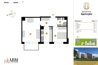 Rzut - Mieszkanie na sprzedaż 2 pokoje o powierzchni 47,39 m² - numer M7 w Apartamenty Opolczyka