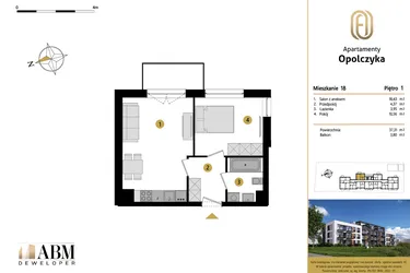 Rzut - Mieszkanie na sprzedaż 2 pokoje o powierzchni 37,31 m² - numer M18 w Apartamenty Opolczyka