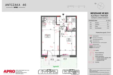 Rzut - Mieszkanie na sprzedaż 2 pokoje o powierzchni 41,7 m² - numer M25 w Antczaka 46