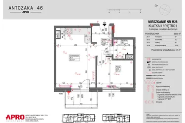 Rzut - Mieszkanie na sprzedaż 2 pokoje o powierzchni 38,8 m² - numer M28 w Antczaka 46