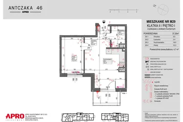 Rzut - Mieszkanie na sprzedaż 2 pokoje o powierzchni 37,2 m² - numer M29 w Antczaka 46