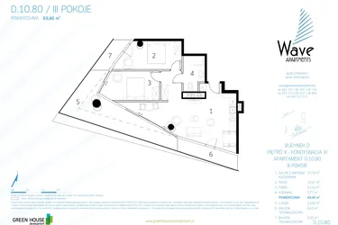 Rzut - Mieszkanie na sprzedaż 3 pokoje o powierzchni 70,96 m² - numer D.10.80 w Wave Międzyzdroje Resort & Spa