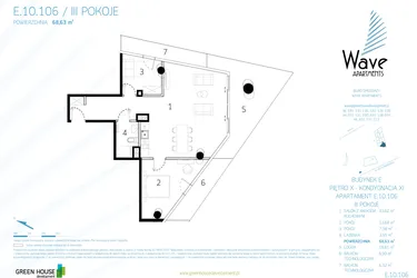 Rzut - Mieszkanie na sprzedaż 3 pokoje o powierzchni 68,47 m² - numer E.10.106 w Wave Międzyzdroje Resort & Spa