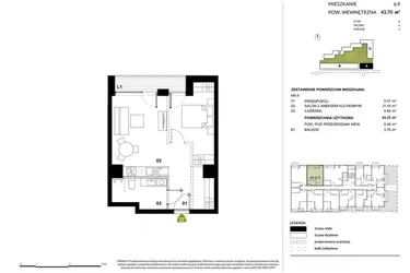 Rzut - Mieszkanie na sprzedaż 1 pokój o powierzchni 43,16 m² - numer A.6.9 w Kozielska Park