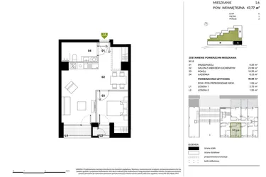 Rzut - Mieszkanie na sprzedaż 2 pokoje o powierzchni 46,62 m² - numer A.1.6 w Kozielska Park