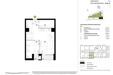 Rzut - Mieszkanie na sprzedaż 2 pokoje o powierzchni 47,37 m² - numer A.5.6 w Kozielska Park