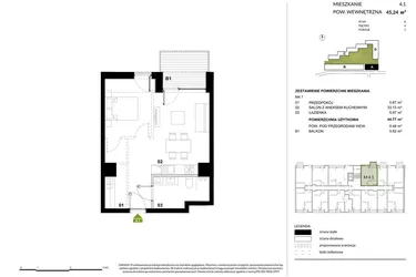Rzut - Mieszkanie na sprzedaż 1 pokój o powierzchni 44,7 m² - numer A.4.1 w Kozielska Park