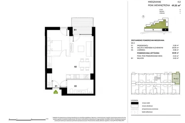 Rzut - Mieszkanie na sprzedaż 1 pokój o powierzchni 48,8 m² - numer A.4.3 w Kozielska Park