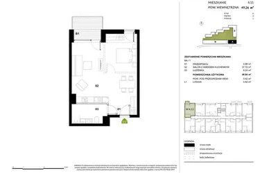 Rzut - Mieszkanie na sprzedaż 1 pokój o powierzchni 48,78 m² - numer A.4.11 w Kozielska Park