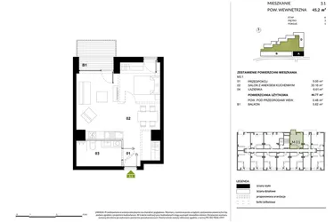 Rzut - Mieszkanie na sprzedaż 1 pokój o powierzchni 45,25 m² - numer A.3.1 w Kozielska Park