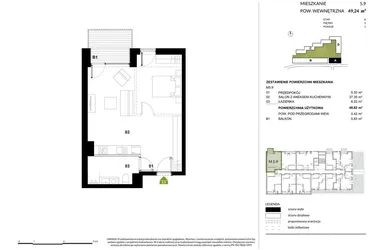 Rzut - Mieszkanie na sprzedaż 1 pokój o powierzchni 48,76 m² - numer A.5.9 w Kozielska Park