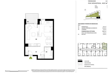 Rzut - Mieszkanie na sprzedaż 1 pokój o powierzchni 48,41 m² - numer A.3.3 w Kozielska Park