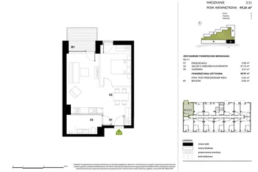 Rzut - Mieszkanie na sprzedaż 1 pokój o powierzchni 48,76 m² - numer A.3.11 w Kozielska Park