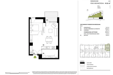 Rzut - Mieszkanie na sprzedaż 1 pokój o powierzchni 48,8 m² - numer A.2.3 w Kozielska Park