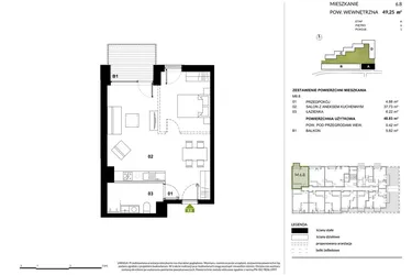 Rzut - Mieszkanie na sprzedaż 1 pokój o powierzchni 48,77 m² - numer A.6.8 w Kozielska Park
