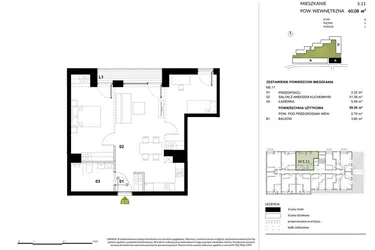 Rzut - Mieszkanie na sprzedaż 1 pokój o powierzchni 59,21 m² - numer A.5.11 w Kozielska Park