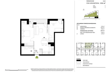 Rzut - Mieszkanie na sprzedaż 1 pokój o powierzchni 59,22 m² - numer A.3.13 w Kozielska Park