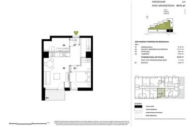 Rzut - Mieszkanie na sprzedaż 2 pokoje o powierzchni 39,19 m² - numer A.6.4 w Kozielska Park