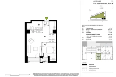 Rzut - Mieszkanie na sprzedaż 2 pokoje o powierzchni 46,73 m² - numer A.1.7 w Kozielska Park