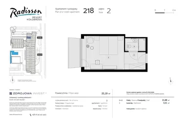 Rzut - Mieszkanie na sprzedaż 1 pokój o powierzchni 25,19 m² - numer 218 w Radisson Resort, Kołobrzeg
