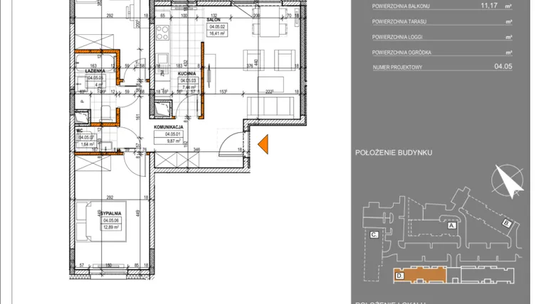 Rzut - Mieszkanie na sprzedaż 3 pokoje o powierzchni 66,37 m² - numer D.60 w Apartamenty Sonata II