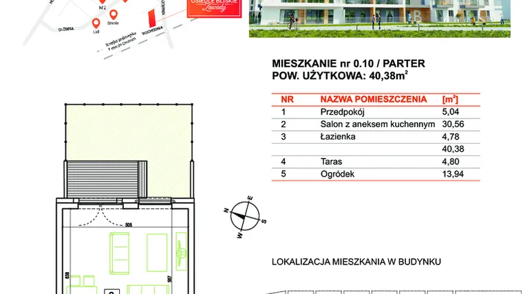 Rzut - Mieszkanie na sprzedaż 1 pokój o powierzchni 40,38 m² - numer BM0.10 w Osiedle Bliskie Zawady etap II