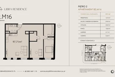 Rzut - Mieszkanie na sprzedaż 3 pokoje o powierzchni 97,71 m² - numer B2.M16 w Libra Residence