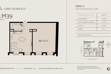 Rzut - Mieszkanie na sprzedaż 3 pokoje o powierzchni 88,73 m² - numer B2.M39 w Libra Residence