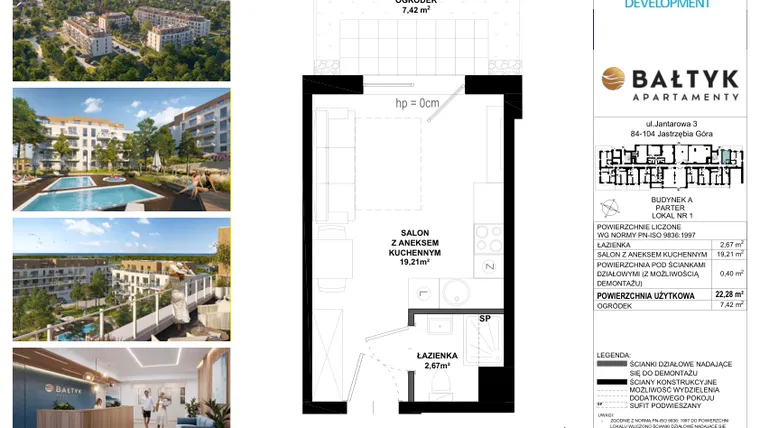 Rzut - Mieszkanie na sprzedaż 1 pokój o powierzchni 22,25 m² - numer A/1 w Apartamenty Bałtyk