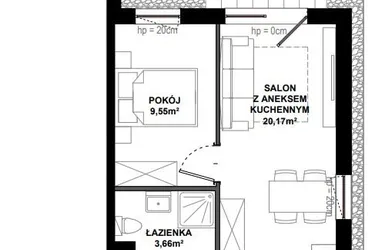 Rzut - Mieszkanie na sprzedaż 2 pokoje o powierzchni 41,37 m² - numer A/2 w Apartamenty Bałtyk