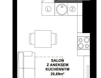 Rzut - Mieszkanie na sprzedaż 1 pokój o powierzchni 24,97 m² - numer A/3 w Apartamenty Bałtyk