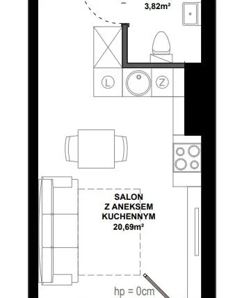 Rzut - Mieszkanie na sprzedaż 1 pokój o powierzchni 24,97 m² - numer A/3 w Apartamenty Bałtyk