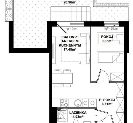 Rzut - Mieszkanie na sprzedaż 2 pokoje o powierzchni 39,18 m² - numer B/1 w Apartamenty Bałtyk