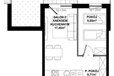 Rzut - Mieszkanie na sprzedaż 2 pokoje o powierzchni 39,18 m² - numer B/1 w Apartamenty Bałtyk