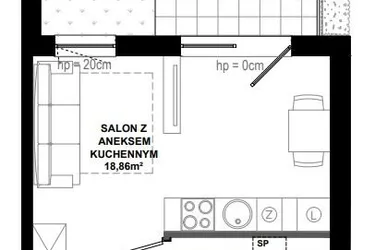 Rzut - Mieszkanie na sprzedaż 1 pokój o powierzchni 25,76 m² - numer B/2 w Apartamenty Bałtyk