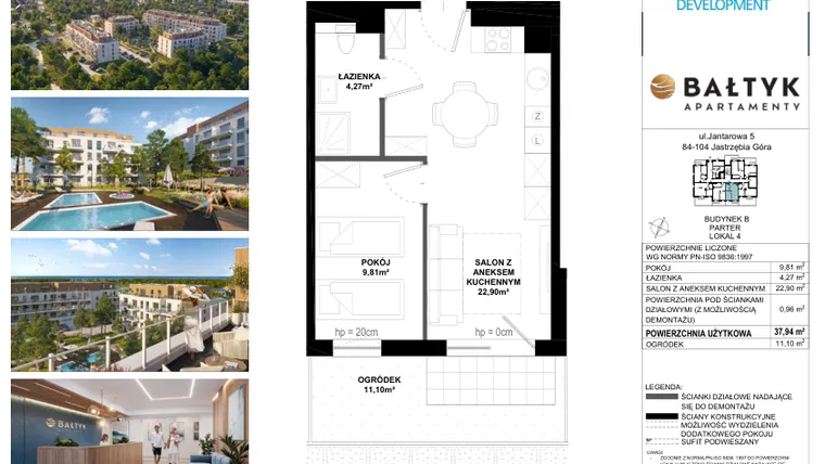 Rzut - Mieszkanie na sprzedaż 2 pokoje o powierzchni 37,94 m² - numer B/4 w Apartamenty Bałtyk