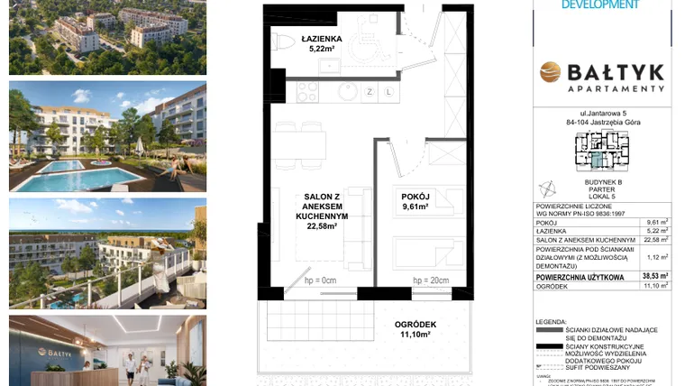 Rzut - Mieszkanie na sprzedaż 2 pokoje o powierzchni 38,62 m² - numer B/5 w Apartamenty Bałtyk